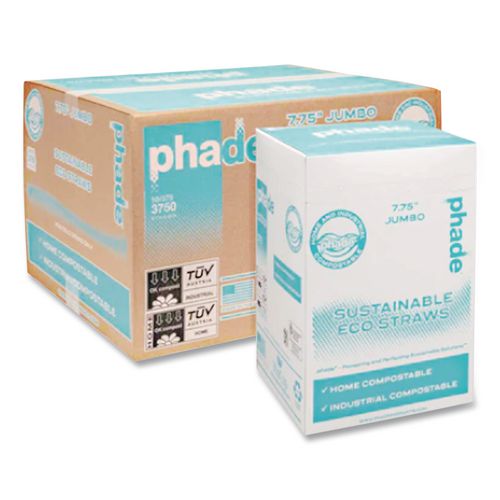 Image of phade 511167 Marine Biodegradable Straws, 7.75", PHA, Ocean Blue, Wrapped, 375/BX, 10 Boxes/Carton