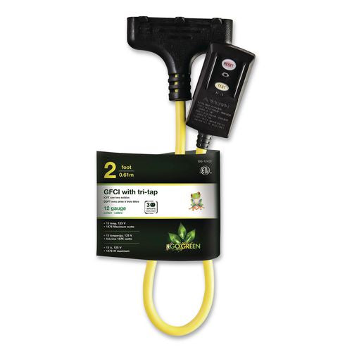 Image of GoGreen Power GG-12402 Portable Tri-Tap with GFCI, 3 Outlets, 2 ft Cord, Yellow