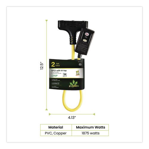 Image of GoGreen Power GG-12402 Portable Tri-Tap with GFCI, 3 Outlets, 2 ft Cord, Yellow