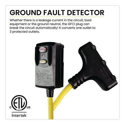 Image of GoGreen Power GG-12402 Portable Tri-Tap with GFCI, 3 Outlets, 2 ft Cord, Yellow