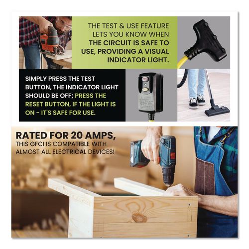 Image of GoGreen Power GG-12402 Portable Tri-Tap with GFCI, 3 Outlets, 2 ft Cord, Yellow