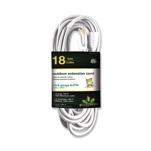 Image of GoGreen Power GG-13718WH 16 AWG Outdoor Extension Cord, 18 ft, 13 A, White
