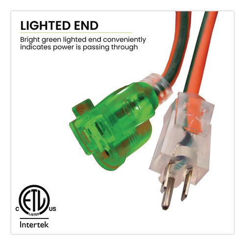 Image of GoGreen Power GG-13800 14 AWG Lighted End Heavy-Duty Extension Cord, 100 ft, 13 A, Orange/Black