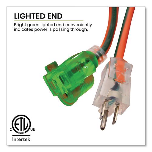 Image of GoGreen Power GG-14050 12 AWG Lighted End Heavy-Duty Extension Cord, 50 ft, 15 A, Orange/Black