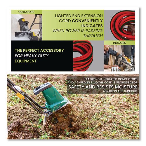 Image of GoGreen Power GG-14050 12 AWG Lighted End Heavy-Duty Extension Cord, 50 ft, 15 A, Orange/Black