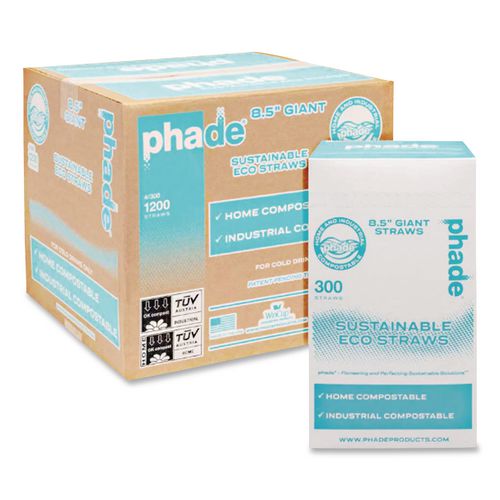 Image of phade 511169 Marine Biodegradable Straws, 8.5", PHA, Ocean Blue, Wrapped, 300/BX, 4 Boxes/Carton