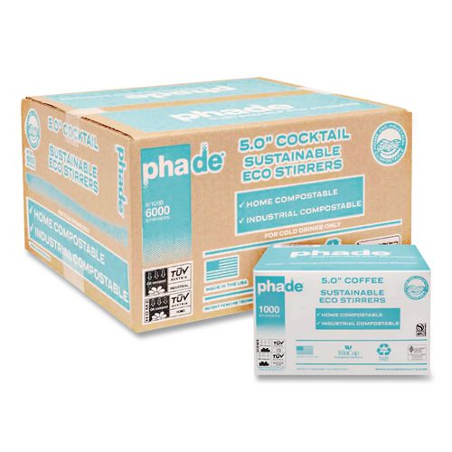 Image of phade 511170 Marine Biodegradable Stir Straws, 5", PHA, Ocean Blue, 1000/Box, 6 Boxes/Carton