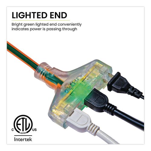 Image of GoGreen Power GG-15125 14 AWG 3-Outlet Heavy Duty Extension Cord, 25 ft, 15 A, Orange