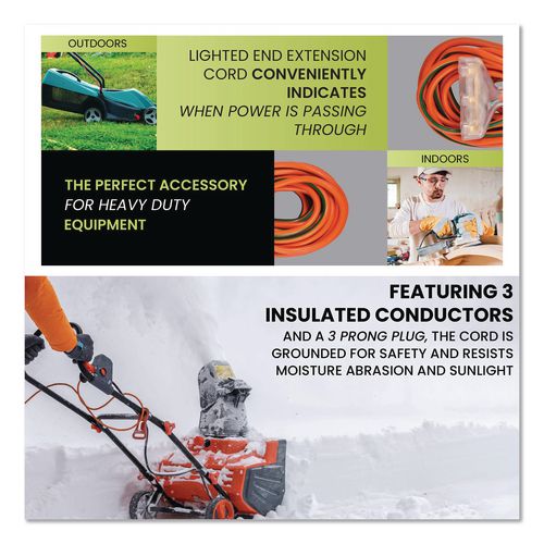 Image of GoGreen Power GG-15125 14 AWG 3-Outlet Heavy Duty Extension Cord, 25 ft, 15 A, Orange