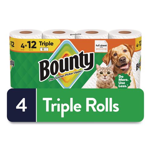 Image of Bounty® 80876241 Kitchen Roll Paper Towels, 2-Ply, White, 10.5 x 11, 75 Sheets/Roll, 4 Triple Rolls/Pack, 6 Packs/Carton