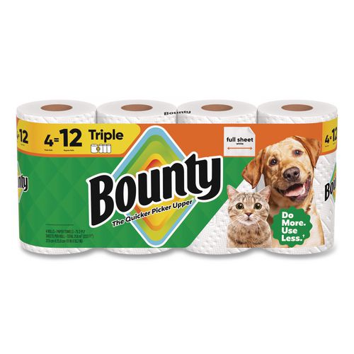 Image of Bounty® 80876241 Kitchen Roll Paper Towels, 2-Ply, White, 10.5 x 11, 75 Sheets/Roll, 4 Triple Rolls/Pack, 6 Packs/Carton