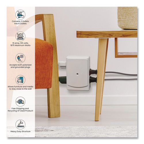 Image of GoGreen Power GG-16000TSM 6 Outlet Side Mount Wall Tap, White