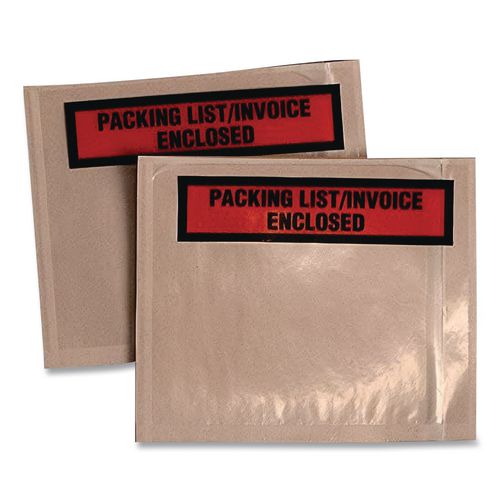 Image of Quality Park Self-Adhesive Packing List Envelope, Top-Print Front: Packing List/Invoice Enclosed, 4.5 x 5.5, Clear/Orange, 1,000/Carton