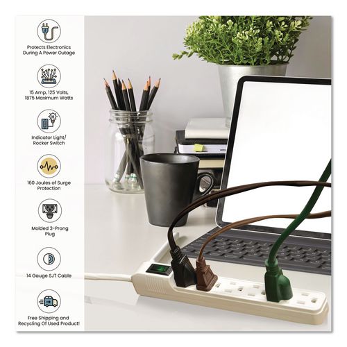 Image of GoGreen Power GG-16103MINBK 6 Outlet Mini Surge Protector, 2 ft Cord, 160 J, Black