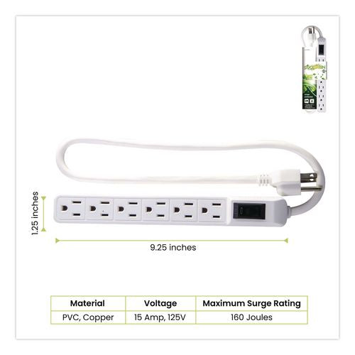 Image of GoGreen Power GG-16103MINBK 6 Outlet Mini Surge Protector, 2 ft Cord, 160 J, Black