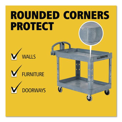 Image of Rubbermaid® Commercial 2192464 BRUTE Heavy-Duty Ergo Handle Utility Cart, Plastic, Two Shelves, 500 lb Capacity, 25.5" x 44" x 39", Gray