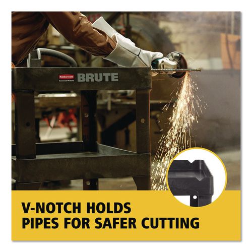 Image of Rubbermaid® Commercial 2196862 BRUTE 3-Shelf Heavy-Duty Ergo Lipped Utility Cart, Resin, 3 Shelves, 600 lb Capacity, 25.24" x 44" x 47", Black