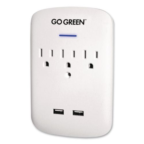 Image of GoGreen Power GG-13000USB2 3 Outlet 2 USB Wall Tap, 735 J, White