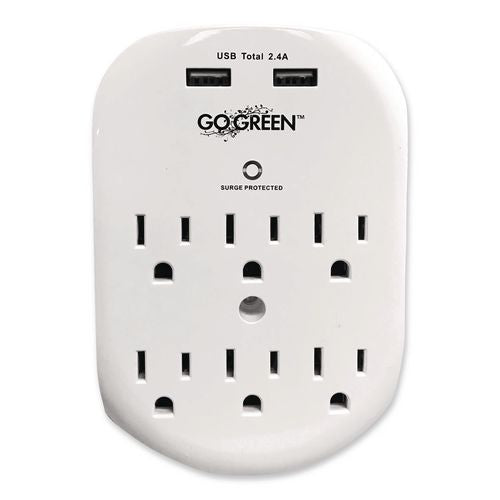 Image of GoGreen Power GG-16000USB4 6 Outlet 4 USB Wall Tap, 735 J, White