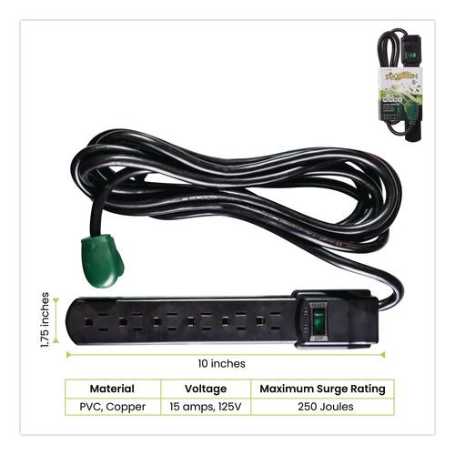 Image of GoGreen Power GG-16106MSBK 6 Outlet Surge Protector, 6 ft Cord, 250 J, Black