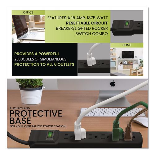 Image of GoGreen Power GG-16106MSBK 6 Outlet Surge Protector, 6 ft Cord, 250 J, Black