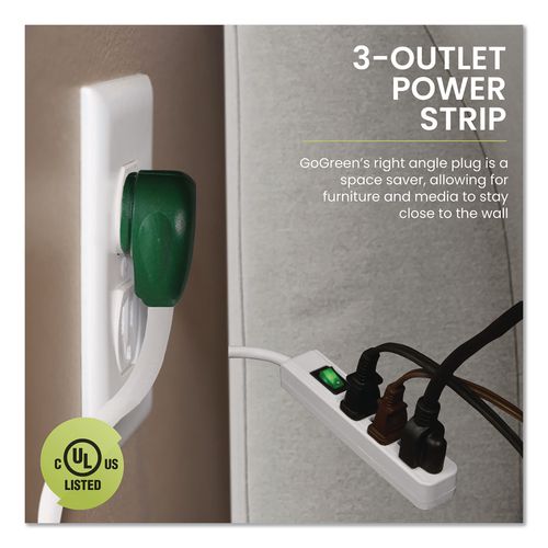 Image of GoGreen Power GG-13002MS-3 3 Outlet Power Strip, 2.5 ft Cord, White, 3/Pack