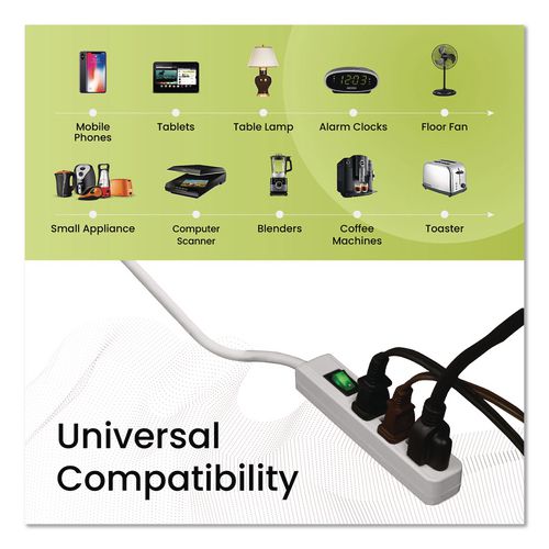 Image of GoGreen Power GG-13002MS-3 3 Outlet Power Strip, 2.5 ft Cord, White, 3/Pack