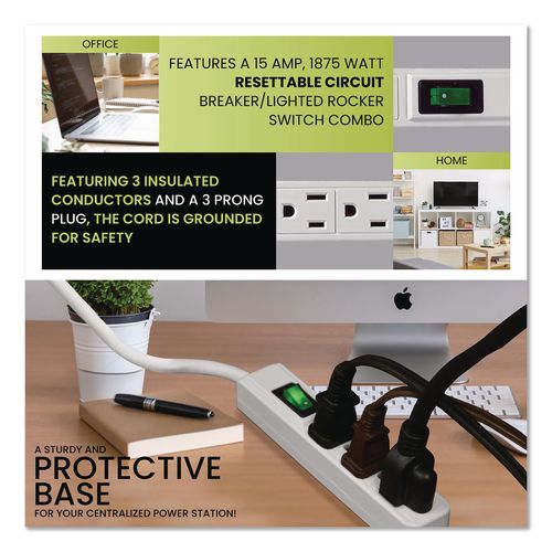 Image of GoGreen Power GG-13002MS-3 3 Outlet Power Strip, 2.5 ft Cord, White, 3/Pack