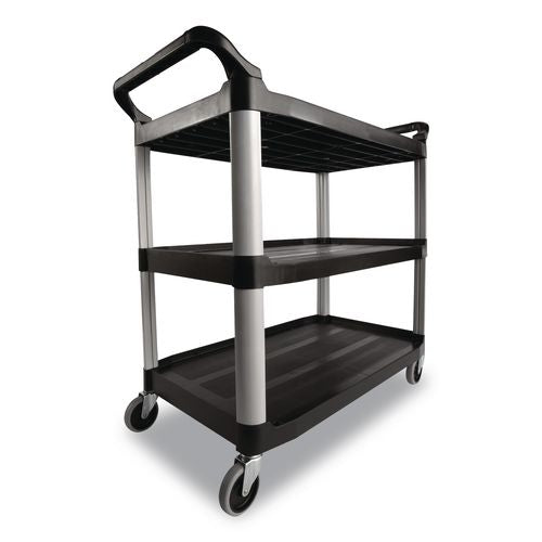 Image of Rubbermaid® Commercial FG409100BLA Xtra Utility Cart with Open Sides, Plastic, 3 Shelves, 300 lb Capacity, 40.63" x 20" x 37.81", Black