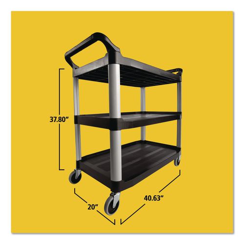 Image of Rubbermaid® Commercial FG409100BLA Xtra Utility Cart with Open Sides, Plastic, 3 Shelves, 300 lb Capacity, 40.63" x 20" x 37.81", Black