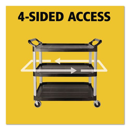 Image of Rubbermaid® Commercial FG409100BLA Xtra Utility Cart with Open Sides, Plastic, 3 Shelves, 300 lb Capacity, 40.63" x 20" x 37.81", Black