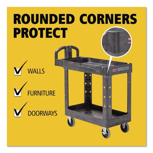 Image of Rubbermaid® Commercial FG450088BLA BRUTE Heavy-Duty Utility Cart with Lipped Shelves, Plastic, 2 Shelves, 500 lb Capacity, 17.13" x 38.5" x 38.88", Black