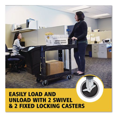 Image of Rubbermaid® Commercial FG450088BLA BRUTE Heavy-Duty Utility Cart with Lipped Shelves, Plastic, 2 Shelves, 500 lb Capacity, 17.13" x 38.5" x 38.88", Black