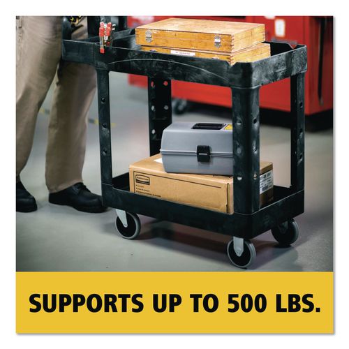 Image of Rubbermaid® Commercial FG450088BLA BRUTE Heavy-Duty Utility Cart with Lipped Shelves, Plastic, 2 Shelves, 500 lb Capacity, 17.13" x 38.5" x 38.88", Black