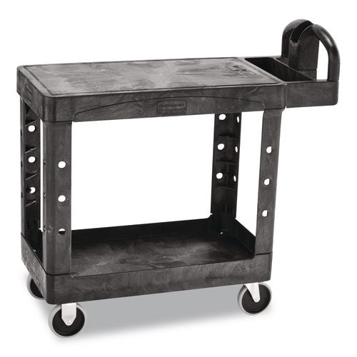 Image of Rubbermaid® Commercial FG450500BLA Flat Shelf Utility Cart, Plastic, 2 Shelves, 500 lb Capacity, 19.19" x 37.88" x 33.33", Black