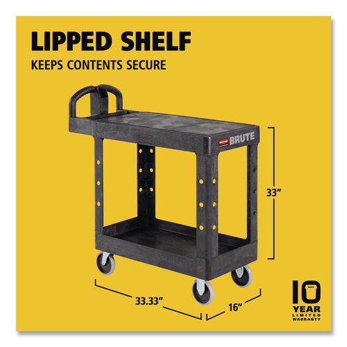 Image of Rubbermaid® Commercial FG450500BLA Flat Shelf Utility Cart, Plastic, 2 Shelves, 500 lb Capacity, 19.19" x 37.88" x 33.33", Black