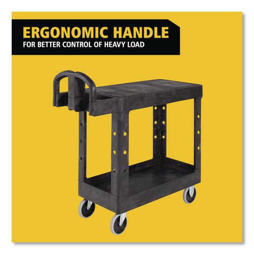Image of Rubbermaid® Commercial FG450500BLA Flat Shelf Utility Cart, Plastic, 2 Shelves, 500 lb Capacity, 19.19" x 37.88" x 33.33", Black