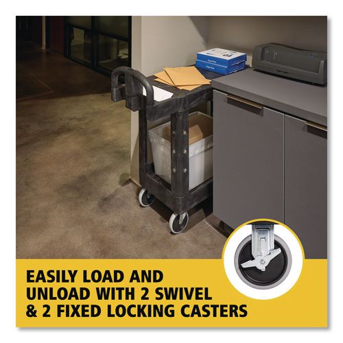 Image of Rubbermaid® Commercial FG450500BLA Flat Shelf Utility Cart, Plastic, 2 Shelves, 500 lb Capacity, 19.19" x 37.88" x 33.33", Black