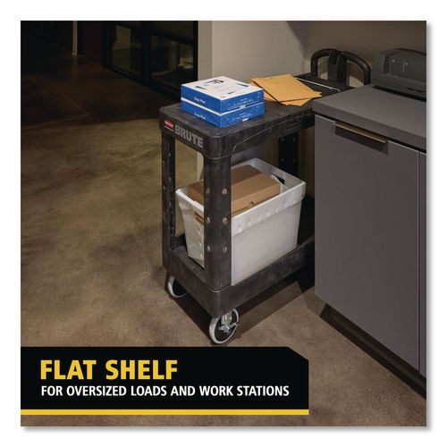 Image of Rubbermaid® Commercial FG450500BLA Flat Shelf Utility Cart, Plastic, 2 Shelves, 500 lb Capacity, 19.19" x 37.88" x 33.33", Black