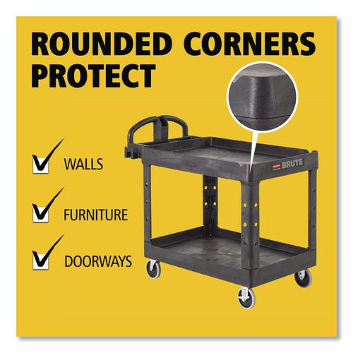 Image of Rubbermaid® Commercial FG452088BLA BRUTE Heavy-Duty Utility Cart with Lipped Shelves, Plastic, 2 Shelves, 500 lb Capacity, 25.9" x 45.2" x 32.2",  Black