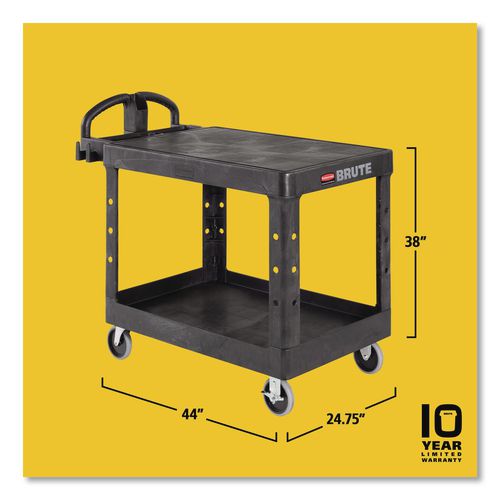 Image of Rubbermaid® Commercial FG452500BLA Flat Shelf Utility Cart, Plastic, 2 Shelves, 500 lb Capacity, 25.25" x 44" x 38.13", Black