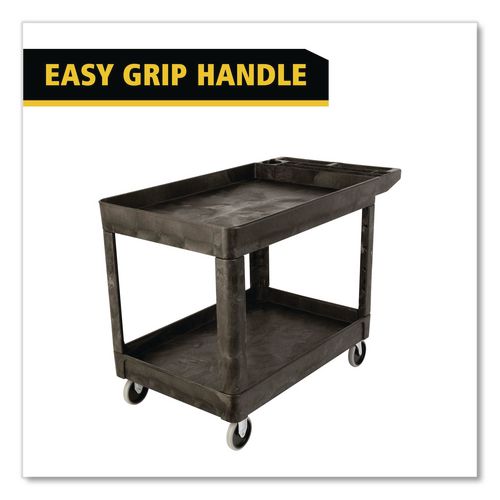 Image of Rubbermaid® Commercial FG452089BLA Heavy-Duty Utility Cart with Lipped Shelves, Plastic, 2 Shelves, 500 lb Capacity, 25.78" x 45.25" x 33.25", Black