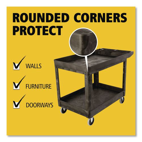 Image of Rubbermaid® Commercial FG452089BLA Heavy-Duty Utility Cart with Lipped Shelves, Plastic, 2 Shelves, 500 lb Capacity, 25.78" x 45.25" x 33.25", Black