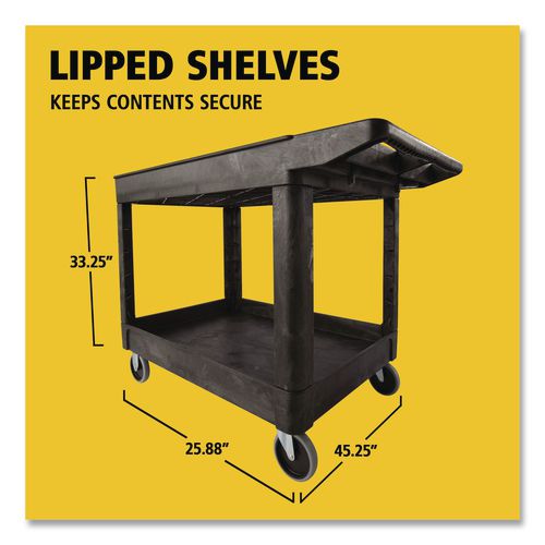 Image of Rubbermaid® Commercial FG452089BLA Heavy-Duty Utility Cart with Lipped Shelves, Plastic, 2 Shelves, 500 lb Capacity, 25.78" x 45.25" x 33.25", Black