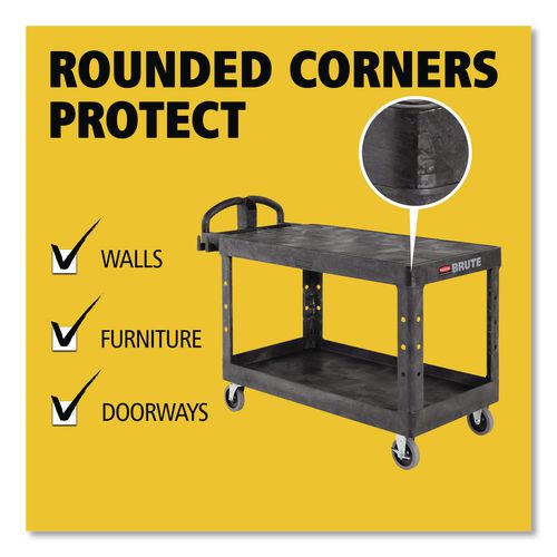 Image of Rubbermaid® Commercial FG454500BLA Heavy-Duty Utility Cart with Flat Shelves, Plastic, 2 Shelves, 500 lb Capacity, 25.25" x 54" x 36", Black