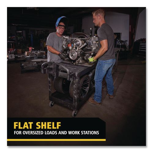 Image of Rubbermaid® Commercial FG454500BLA Heavy-Duty Utility Cart with Flat Shelves, Plastic, 2 Shelves, 500 lb Capacity, 25.25" x 54" x 36", Black