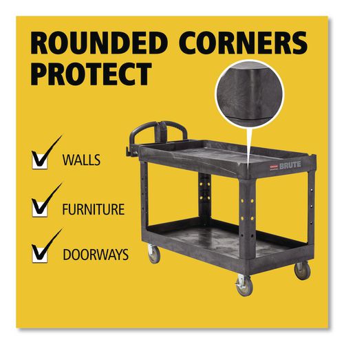 Image of Rubbermaid® Commercial FG454600BLA BRUTE Heavy-Duty Utility Cart with Lipped Shelves, Plastic, 2 Shelves, 750 lb Capacity, 26" x 55" x 33.25", Black