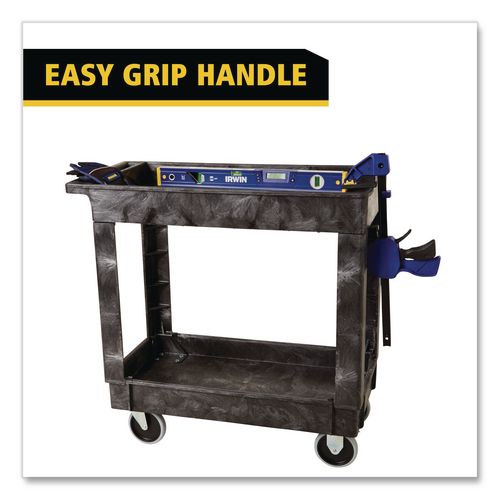 Image of Rubbermaid® Commercial FG9T6600BLA Heavy-Duty Flat-Handle Maintenance/Utility Cart, Plastic, 2 Shelves, 500 lb Capacity, 34.13" x 17.38" x 32.38", Black