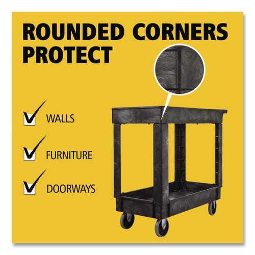 Image of Rubbermaid® Commercial FG9T6600BLA Heavy-Duty Flat-Handle Maintenance/Utility Cart, Plastic, 2 Shelves, 500 lb Capacity, 34.13" x 17.38" x 32.38", Black