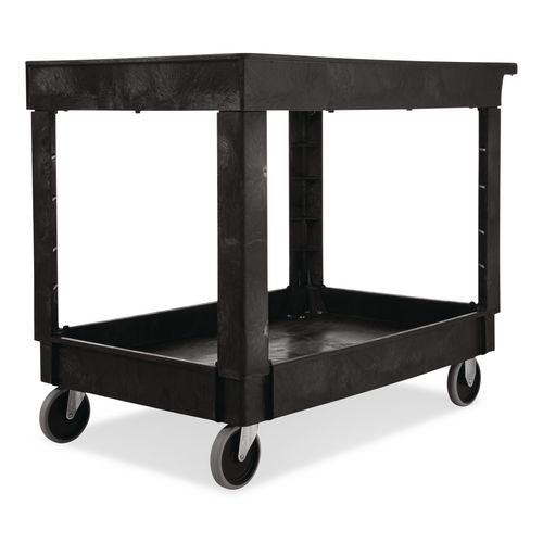 Image of Rubbermaid® Commercial FG9T6700BLA Heavy-Duty Flat-Handle Maintenance/Utility Cart, Plastic, 2 Shelves, 500 lb Capacity, 24" x 40" x 31.25", Black